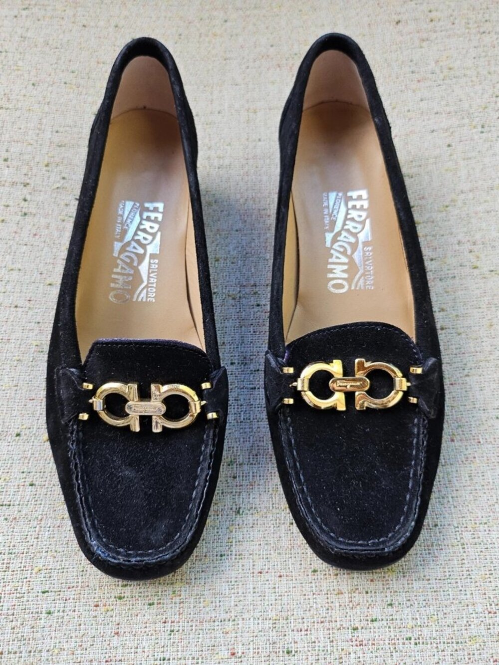 Vintage Salvatore Ferragamo Women Shoes Black Suede Leather Slip On Sz4.5 Italy - Picture 2 of 11